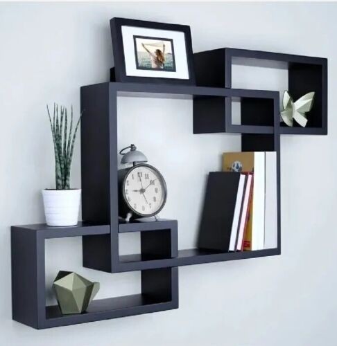 Wall Hanging Book Shelf Floating Shelves Black Organizer Storage Interlocking