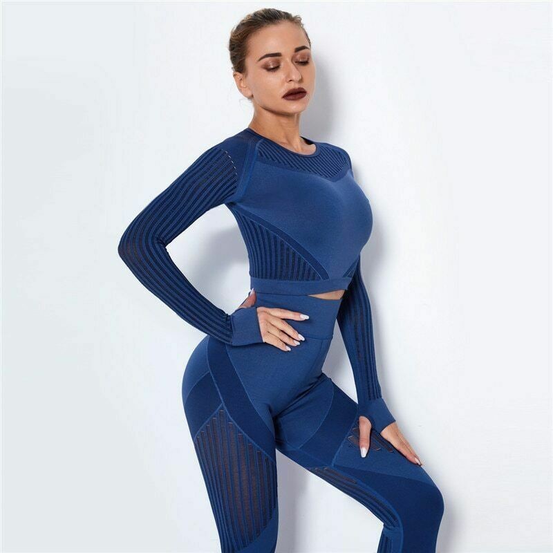 Women Yoga Set Sport Outfits Two 2 Piece Top Bra Leggings Workout Gym Suit Pants