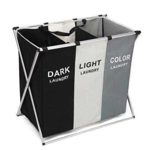 Laundry Basket Organizer Foldable Three Grid Hamper Dirty Clothes Bing Storage